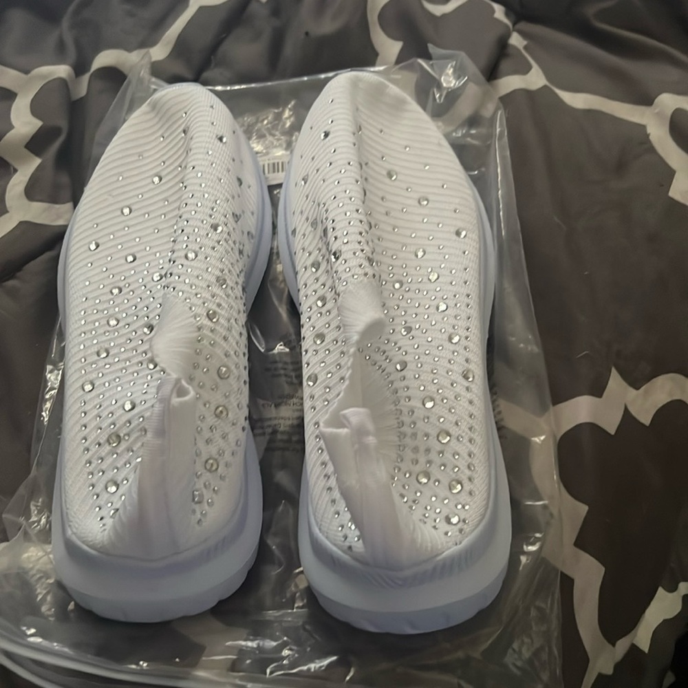White Rhinestone slip on sneakers